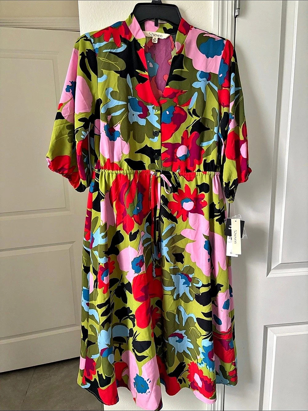 52seven Floral Midi Dress in Green & Pink NWT